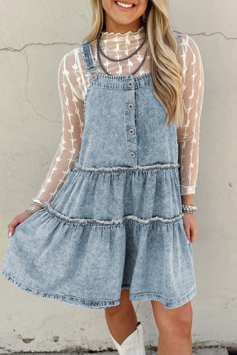 Dusk Blue Frill Tiered Light Wash Overall Denim Dress