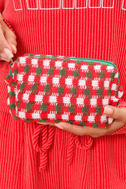 Racing Red Christmas Crochet Zipper Makeup Bag