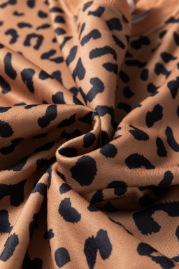 Khaki Striped Leopard Colorblock Side Slits Sweatshirt