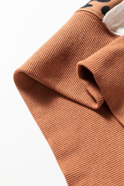 Khaki Striped Leopard Colorblock Side Slits Sweatshirt