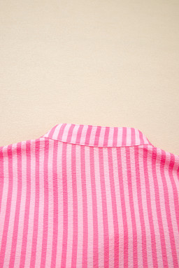 Pink Stripe Flare Sleeve Half Placket Tiered Flowy Mini Dress