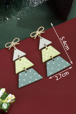 Light Green Geometric Print Christmas Tree Drop Earrings