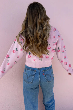 Delicacy Sweet Floral Print Drop Shoulder Cropped Sweater