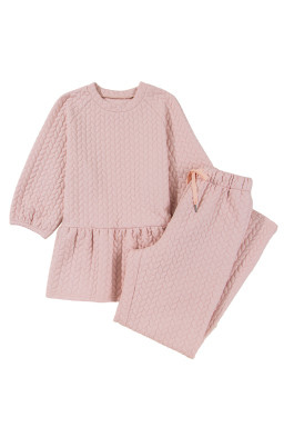 Delicacy Braided Texture Ruffle Hem Top Drawstring Loose Pants Set