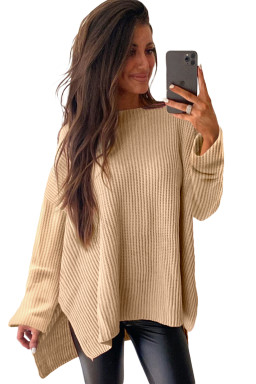 Apricot Plain Side Slits Oversized Sweater