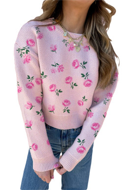 Delicacy Sweet Floral Print Drop Shoulder Cropped Sweater