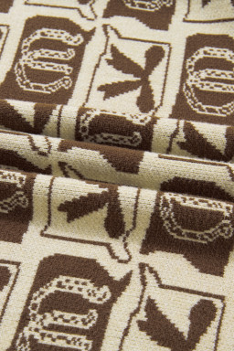 Brown Bow Horseshoe Print Checkered Plus Size Sweater
