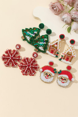 Gold Santa Claus Graphic Rice Beaded Drop Earrings