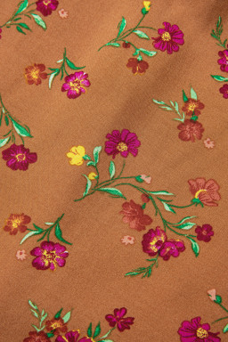 Brown Plus Size Floral Split V Neck Ruffled Sleeve Tiered Maxi Dress