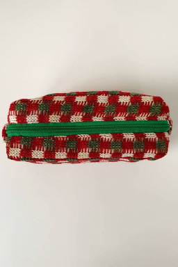 Racing Red Christmas Crochet Zipper Makeup Bag