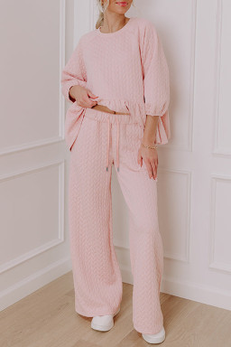 Delicacy Braided Texture Ruffle Hem Top Drawstring Loose Pants Set