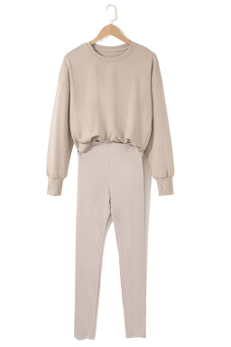 Jet Stream Solid Color Oversize Slit Sweatshirt Ribbed Leggings Set