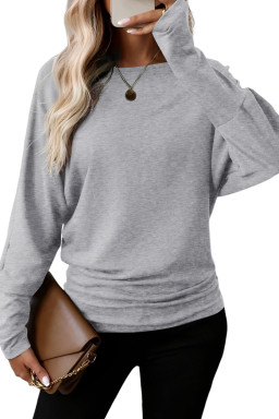 Light Grey Solid Color Round Neck Dolman Sleeve Top