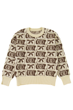 Brown Bow Horseshoe Print Checkered Plus Size Sweater