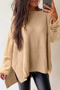 Apricot Plain Side Slits Oversized Sweater