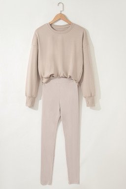 Jet Stream Solid Color Oversize Slit Sweatshirt Ribbed Leggings Set