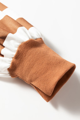 Khaki Striped Leopard Colorblock Side Slits Sweatshirt