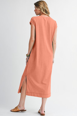 Carrot Mineral Wash Pocketed T-shirt Dress
