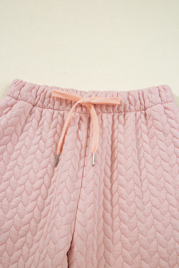 Delicacy Braided Texture Ruffle Hem Top Drawstring Loose Pants Set