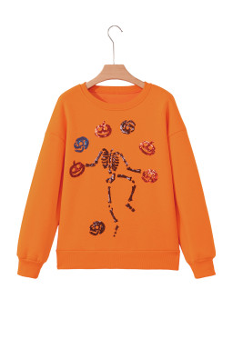 Carrot Dancing Skeleton Sequin Halloween Crewneck Sweatshirt