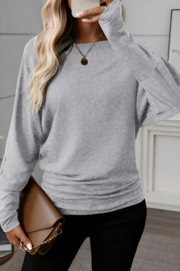 Light Grey Solid Color Round Neck Dolman Sleeve Top
