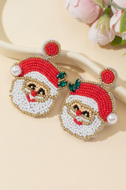 Gold Santa Claus Graphic Rice Beaded Drop Earrings