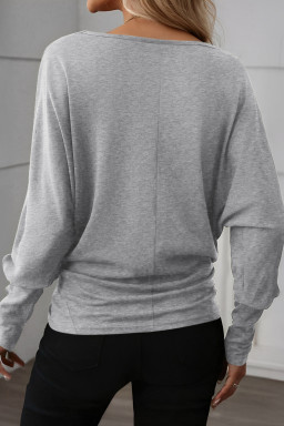 Light Grey Solid Color Round Neck Dolman Sleeve Top