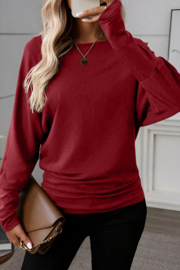 Red Dahlia Solid Color Round Neck Dolman Sleeve Top