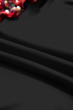 Black Pearl Plaid Ruffle Sleeve Loose T Shirt