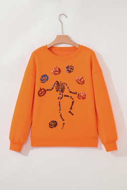 Carrot Dancing Skeleton Sequin Halloween Crewneck Sweatshirt