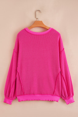 Strawberry Pink Twisted Ribbed Texture Merry Christmas Sequins Patch Top