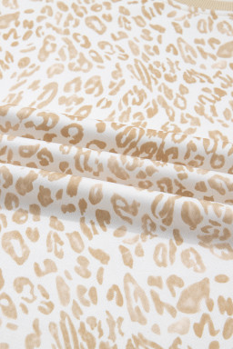 Khaki Plus Size Ruffle Arm Leopard Sweatshirt