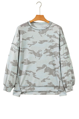 Multicolour Camouflage Print Exposed Seam Drop Shoulder Sweatshirt