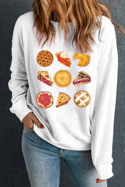 White Yummy Pie Graphic Heat Transfer Printing Thanksgiving Sweatshirt