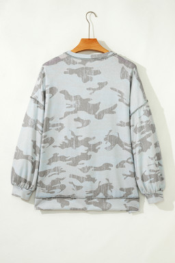 Multicolour Camouflage Print Exposed Seam Drop Shoulder Sweatshirt