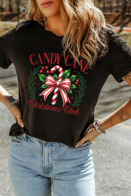Black Candy Cane Christmas Club Heat Transfer Printing T Shirt