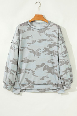 Multicolour Camouflage Print Exposed Seam Drop Shoulder Sweatshirt