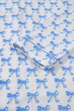 Sky Blue Bow Print Long Sleeve Shirt and Pants Soft Pajama Set