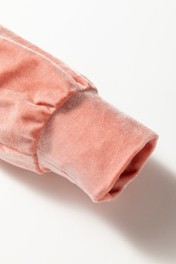 Peach Blossom Velvet Zip-up Hoodie and Wide Leg Pants Set