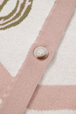 Apricot Cactus Print V Neck Plus Size Button Cardigan