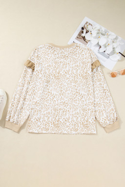 Khaki Plus Size Ruffle Arm Leopard Sweatshirt