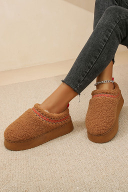Chestnut Contrast Edge Plush Thick Sole Slippers