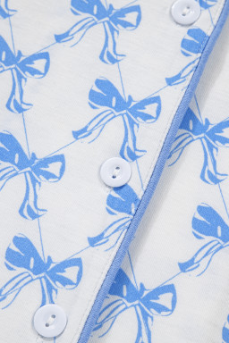Sky Blue Bow Print Long Sleeve Shirt and Pants Soft Pajama Set
