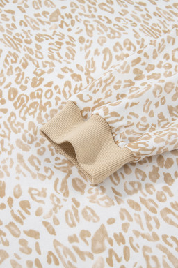 Khaki Plus Size Ruffle Arm Leopard Sweatshirt