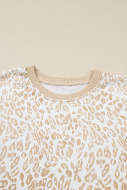 Khaki Plus Size Ruffle Arm Leopard Sweatshirt