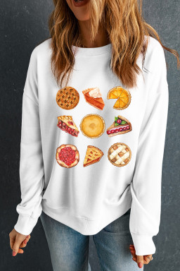 White Yummy Pie Graphic Heat Transfer Printing Thanksgiving Sweatshirt