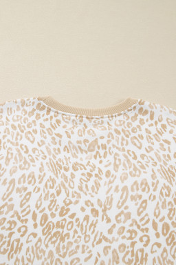 Khaki Plus Size Ruffle Arm Leopard Sweatshirt