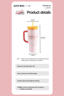 Light Pink Colorblock Handle Lid Stainless Steel Insulation Tumbler with Straw