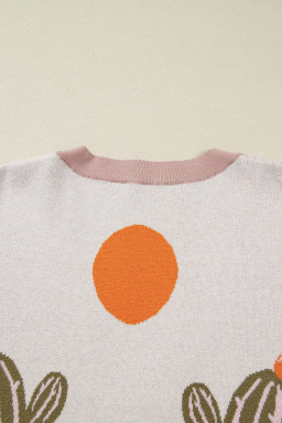 Apricot Cactus Print V Neck Plus Size Button Cardigan