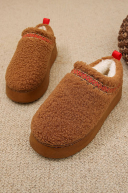 Chestnut Contrast Edge Plush Thick Sole Slippers